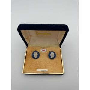 Vintage Wedgwood‎ Stratton Galleon Cufflinks Blue Jasperware Silver Toned